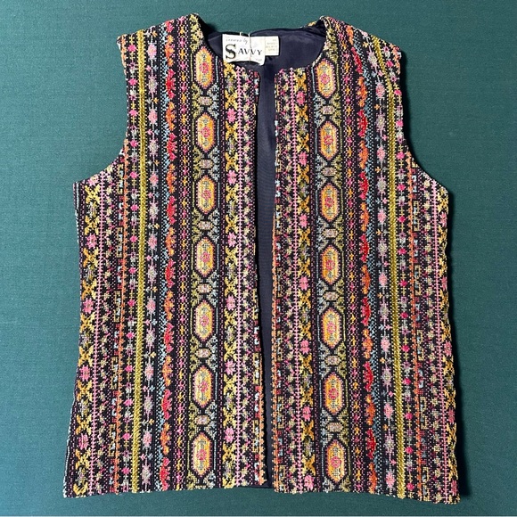 VINTAGE 60s 70s Colorful Tapestry Vest - Picture 2 of 7